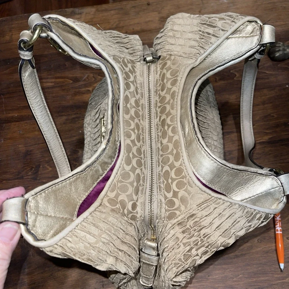 Coach Ruched Metallic Madison Maggie Silver Signature Pleated Hobo Bag 18886 - Picture 16 of 16